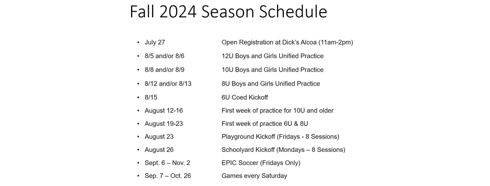 2024 Fall Schedule